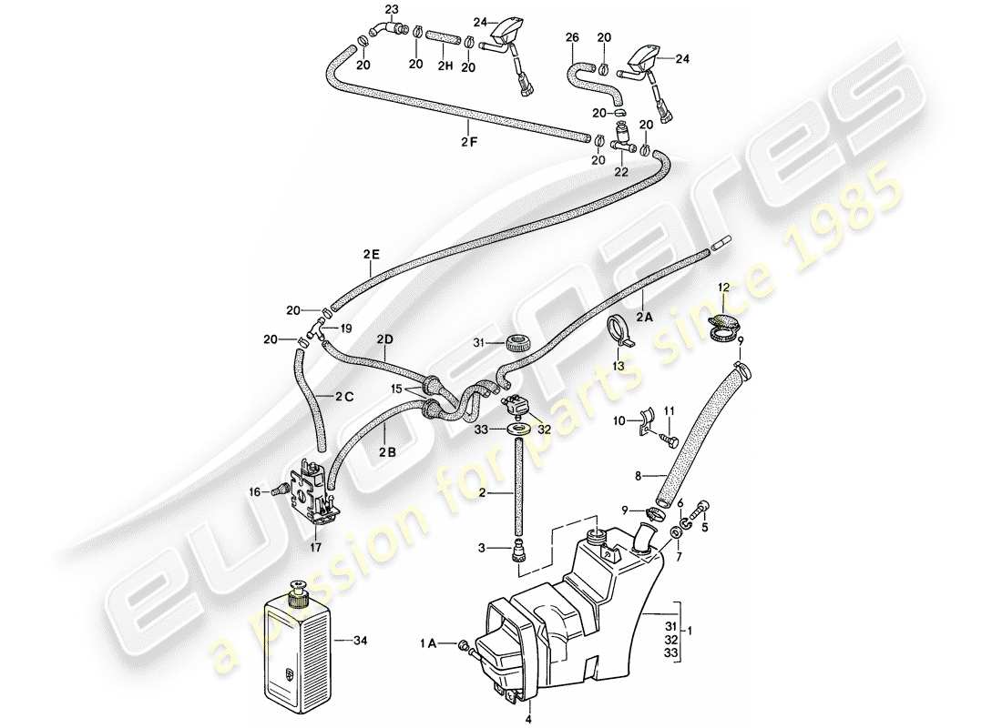 porsche 911 (1988) windshield washer unit part diagram