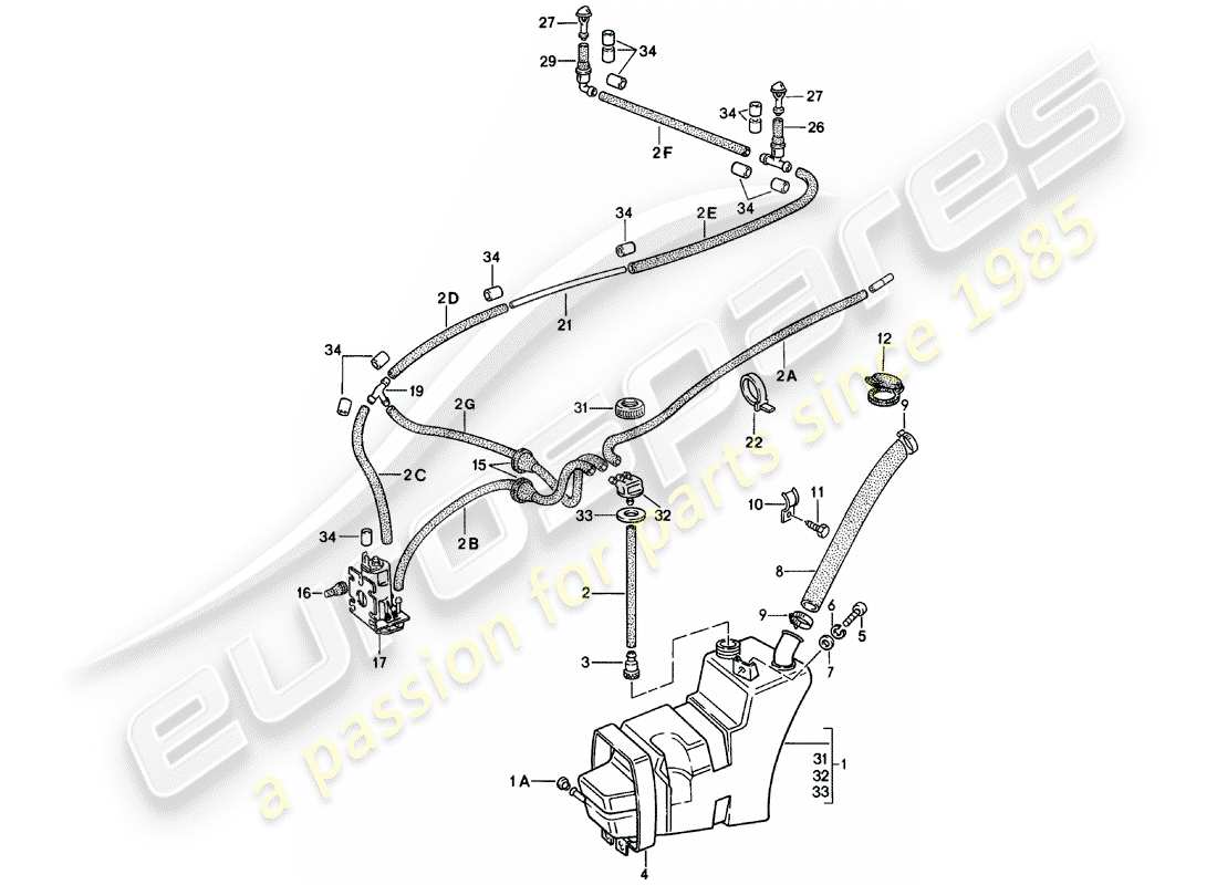 porsche 911 (1979) windshield washer unit part diagram