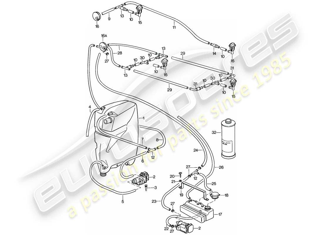 porsche 928 (1979) windshield washer unit part diagram