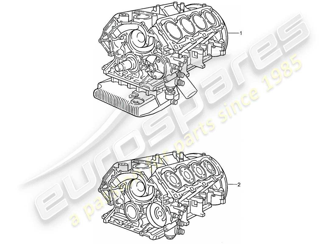 porsche 928 (1987) replacement engine - short engine - crankcase part diagram