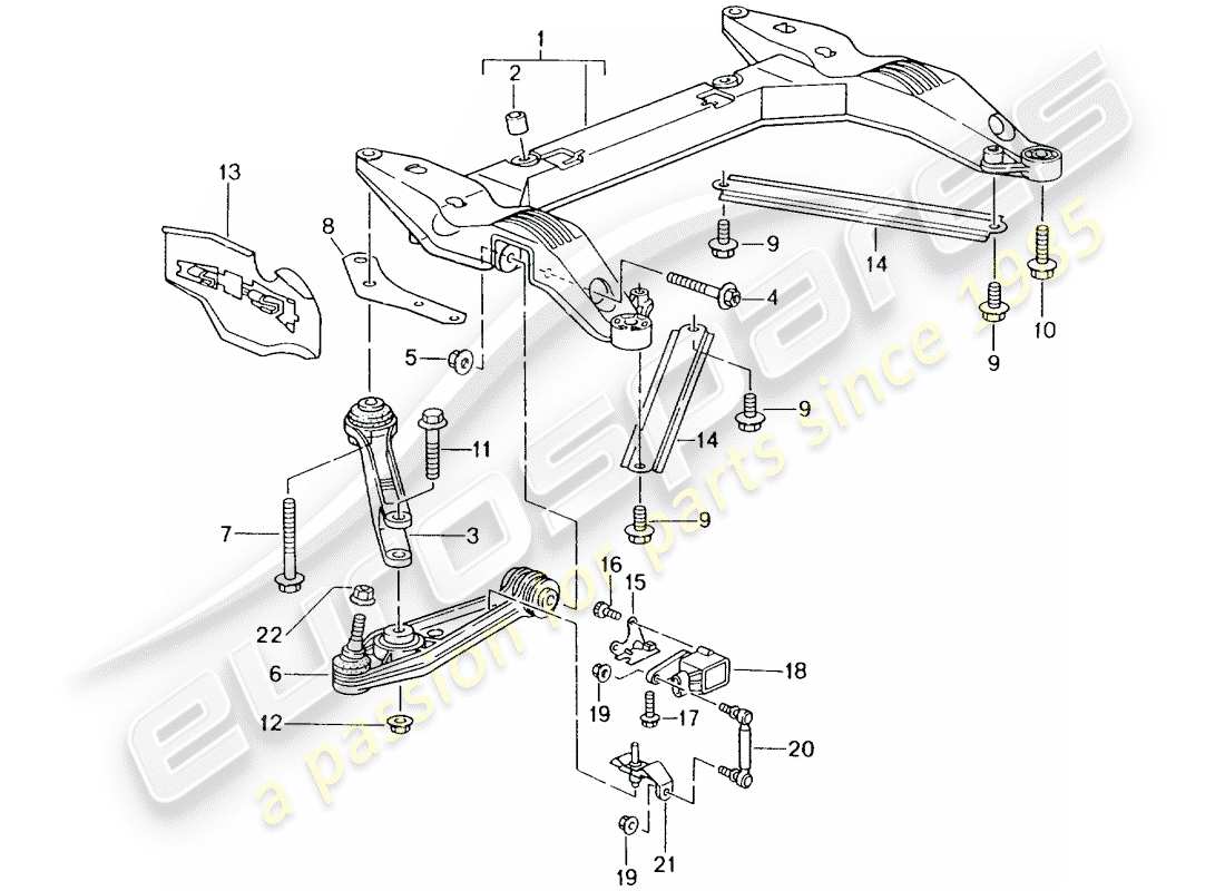 porsche 996 (2004) cross member - track control arm part diagram