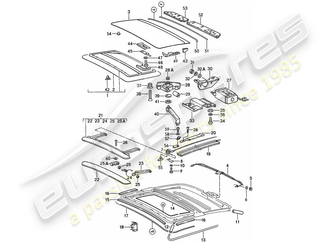 porsche 911 (1986) sunroof part diagram