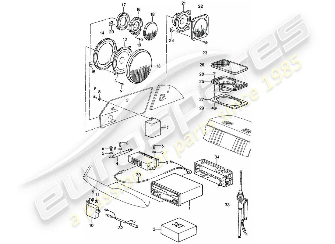 porsche 911 (1987) radio unit - loudspeaker - installation parts - see tpi - gr.9 , nr.7 , 07/94 - gr.9 , nr.10 , 09/94 part diagram