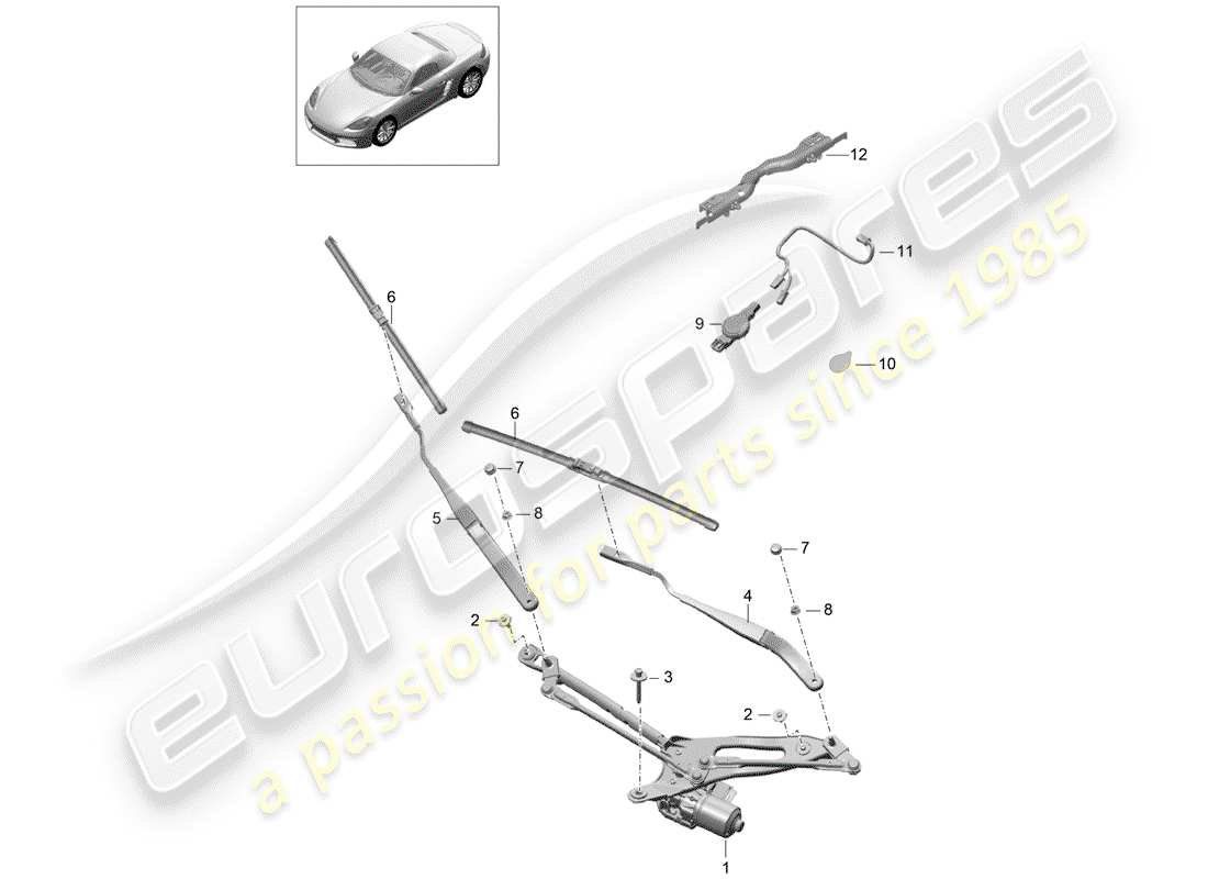 porsche 718 boxster (2017) windshield wiper system compl. part diagram