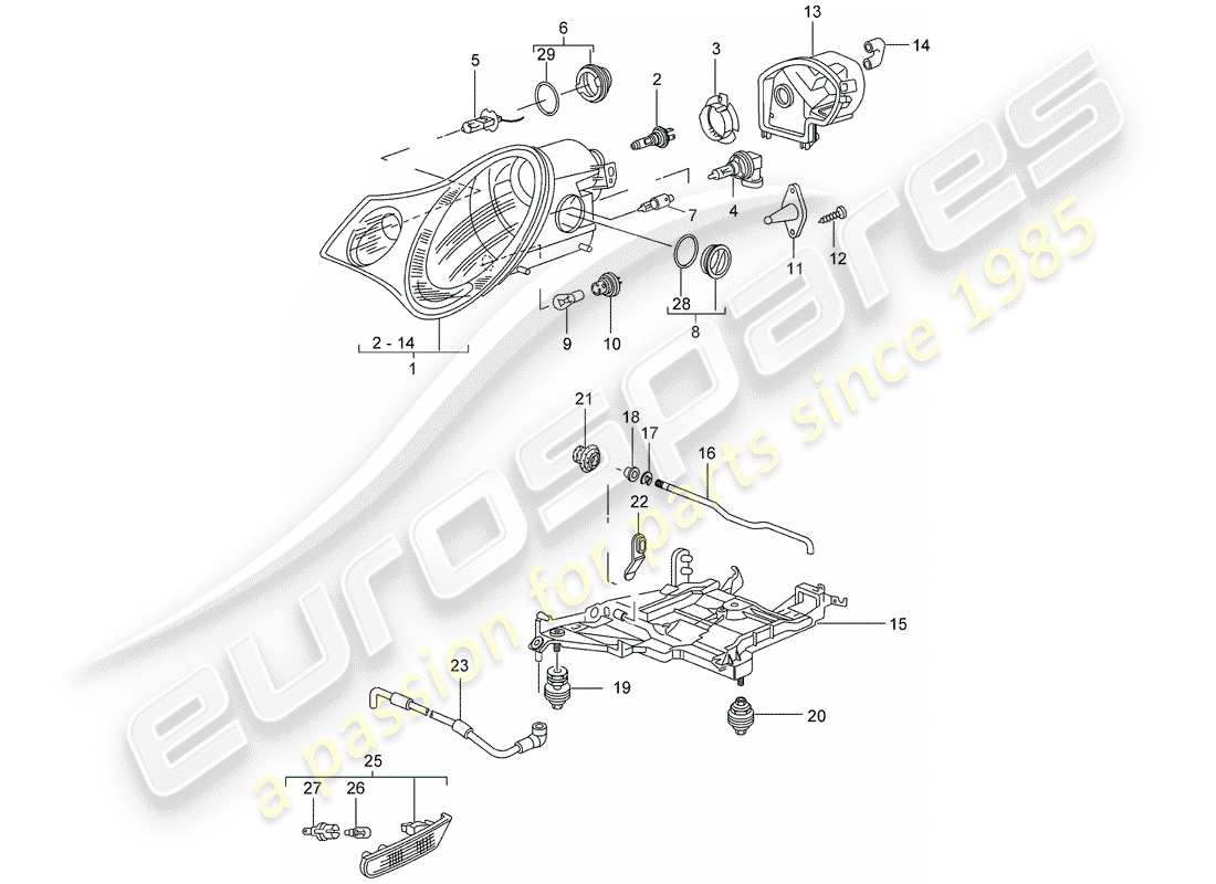 porsche 996 gt3 (2005) headlamp - turn signal repeater - d - mj 2003>> part diagram