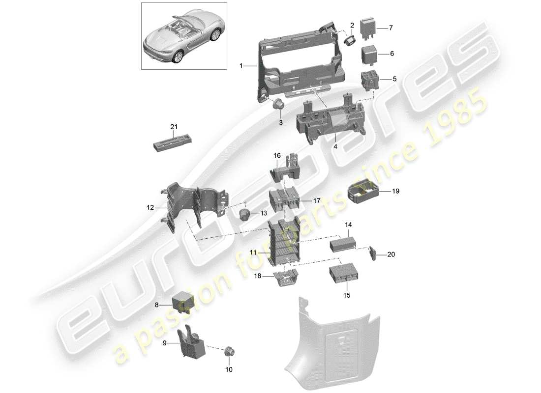 porsche 718 boxster (2019) fuse box/relay plate part diagram