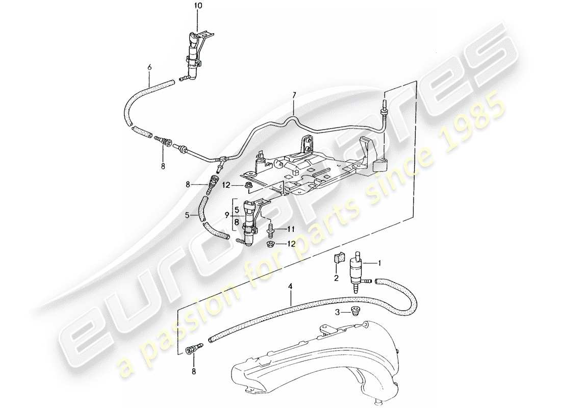 porsche boxster 986 (2001) headlight washer system part diagram