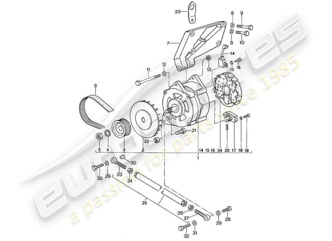 porsche 944 (1983) alternator - with: - fasteners part diagram