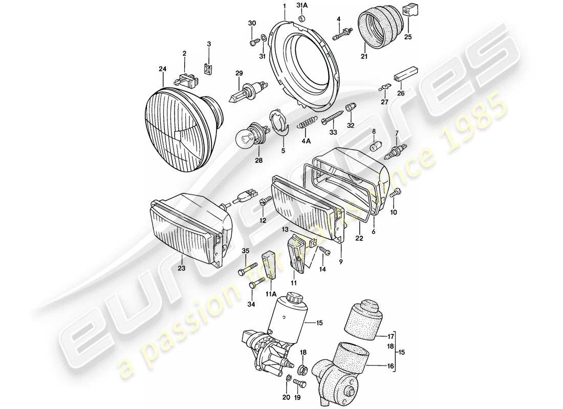 porsche 924 (1978) headlamp - electric motor - pop-up headlight part diagram