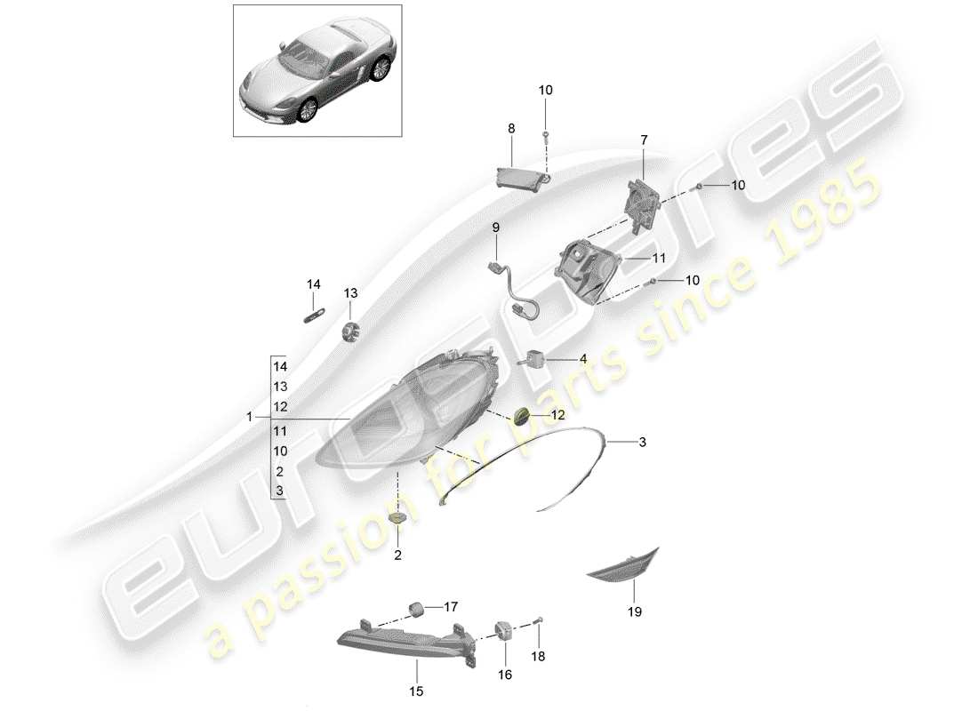 porsche 718 boxster (2017) headlamp part diagram