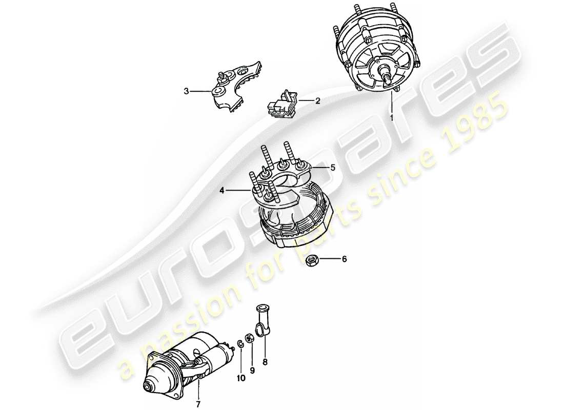 porsche 911 (1983) alternator - starter part diagram