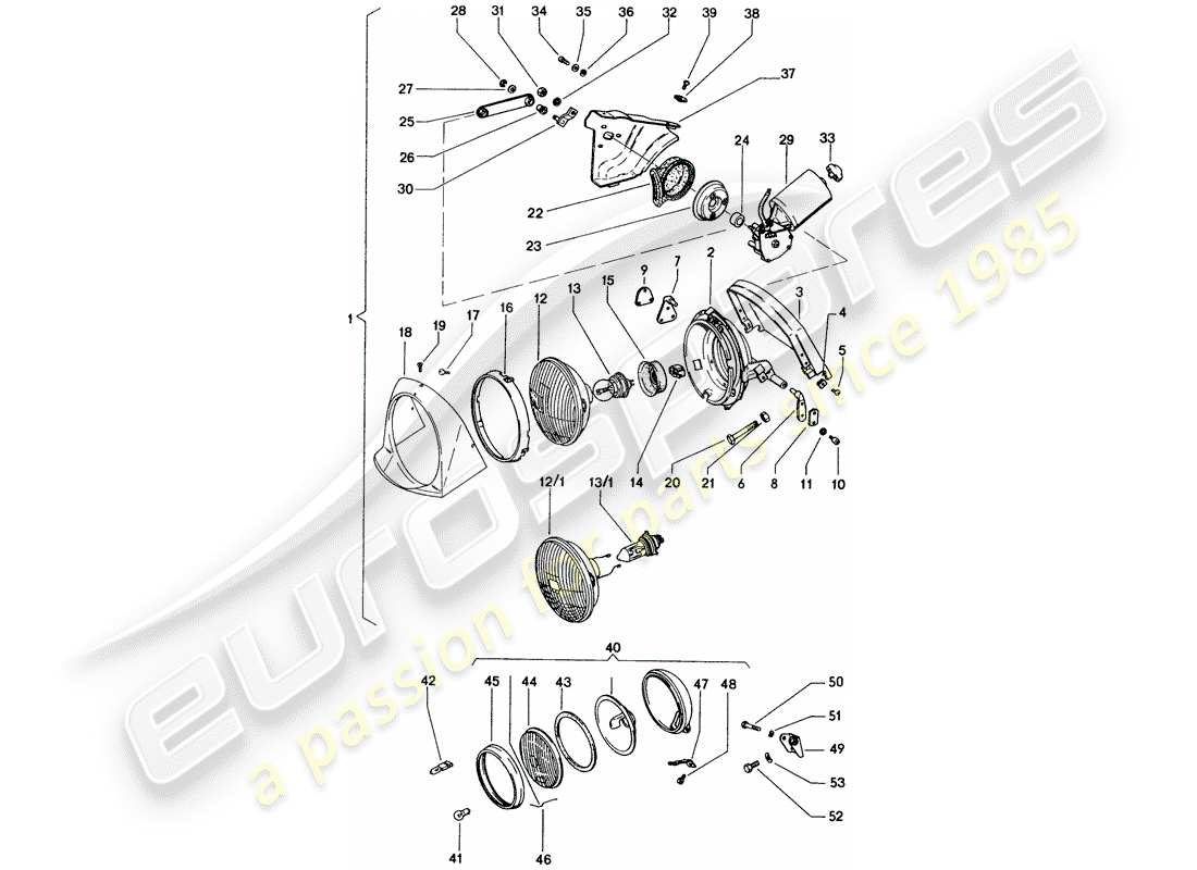 porsche 914 (1975) headlamp part diagram