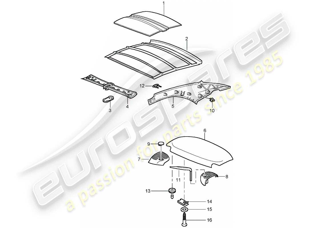 porsche 996 t/gt2 (2002) hardtop - sound absorber part diagram