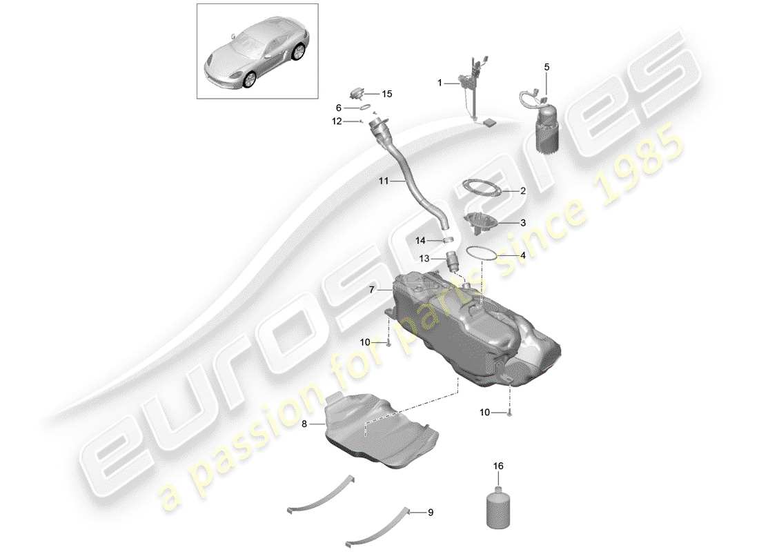 porsche 718 cayman (2020) fuel tank part diagram