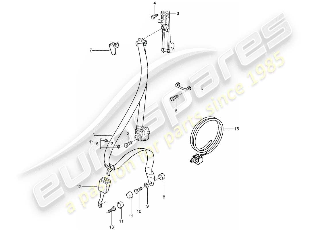 porsche 996 (2001) three-point seat belt part diagram