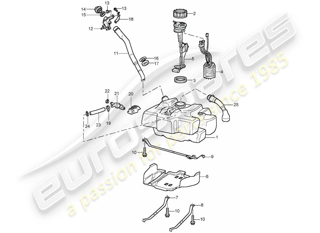 porsche 996 (2001) fuel tank part diagram