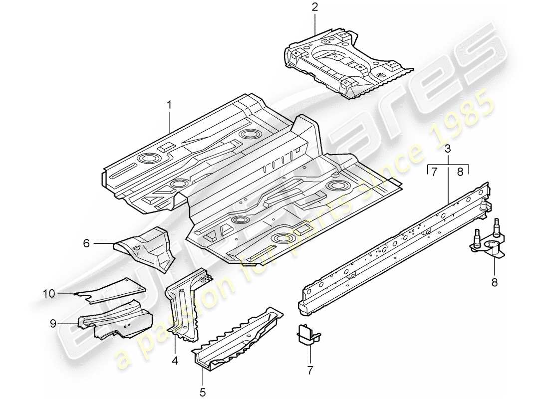 porsche 996 (2001) floor pan part diagram