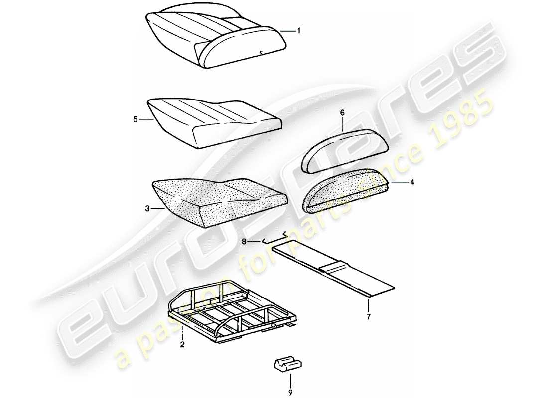 porsche 911 (1979) sports seat - seat cushion - single parts - d >> - mj 1980 part diagram