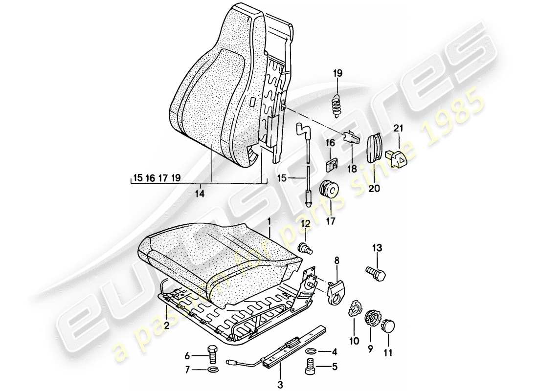 porsche 924 (1977) front seat - single parts part diagram