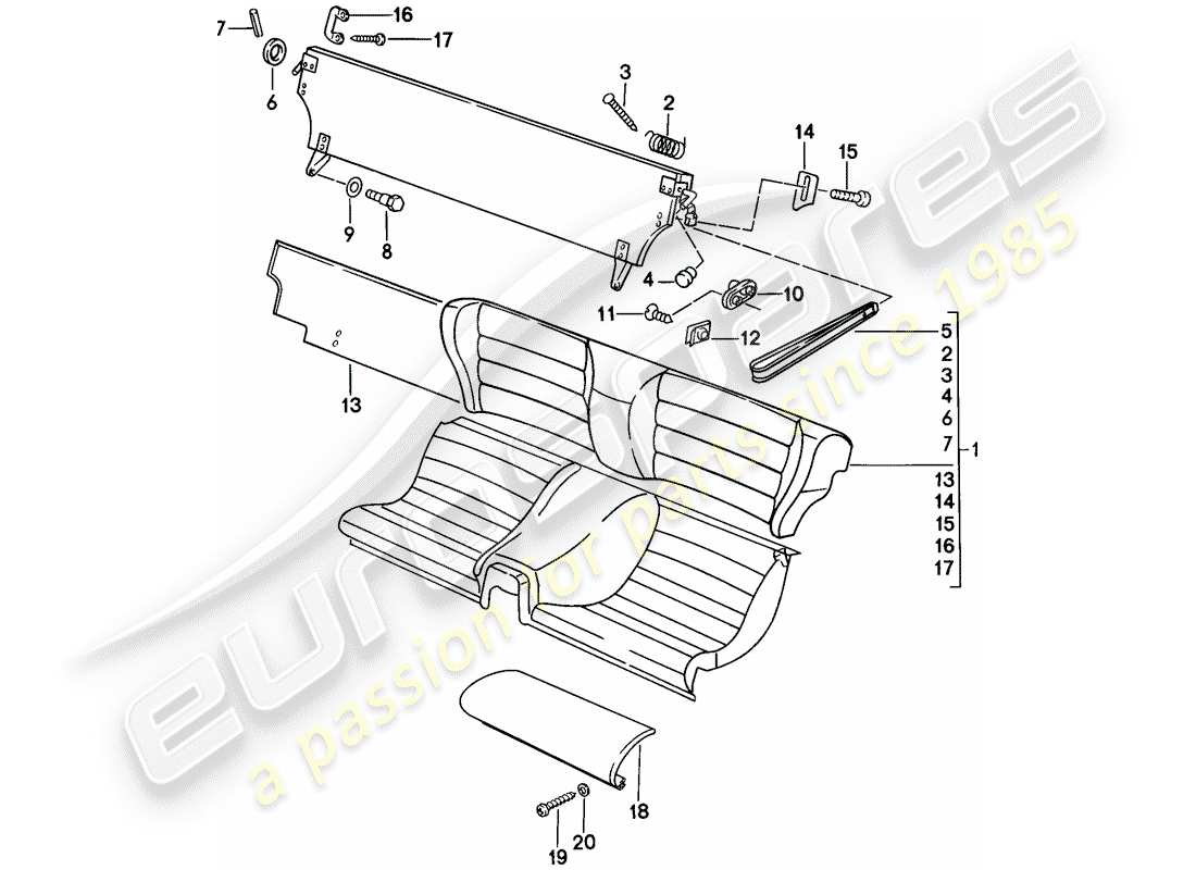 porsche 924 (1977) emergency seat - single parts part diagram