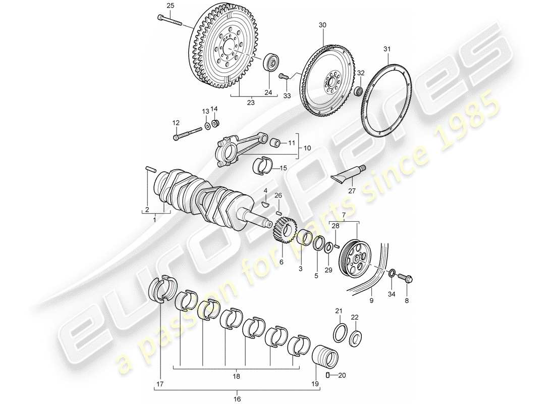 porsche 996 gt3 (2005) crankshaft part diagram