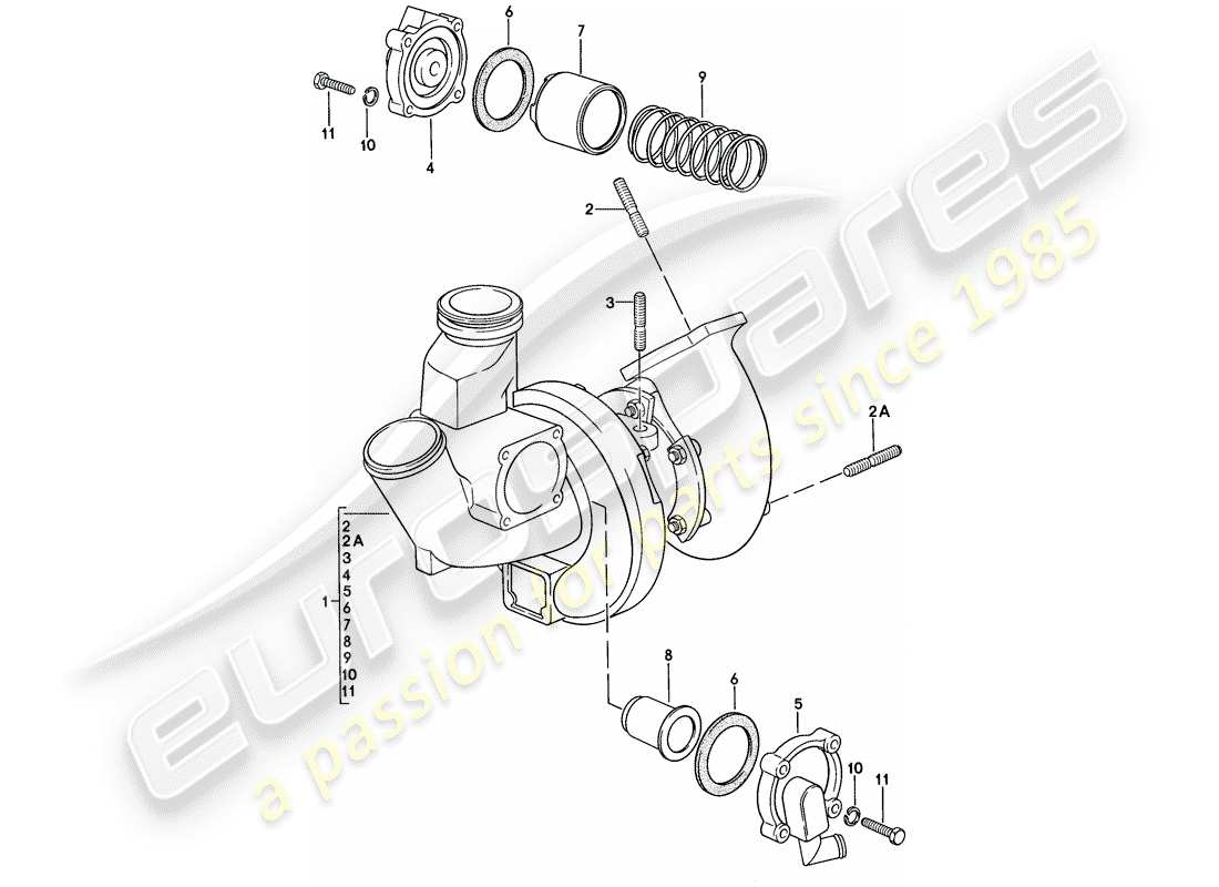 porsche 924 (1978) exhaust gas turbocharger part diagram