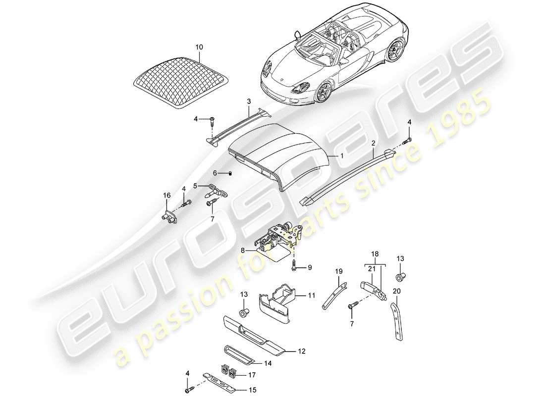 porsche carrera gt (2006) roof part diagram