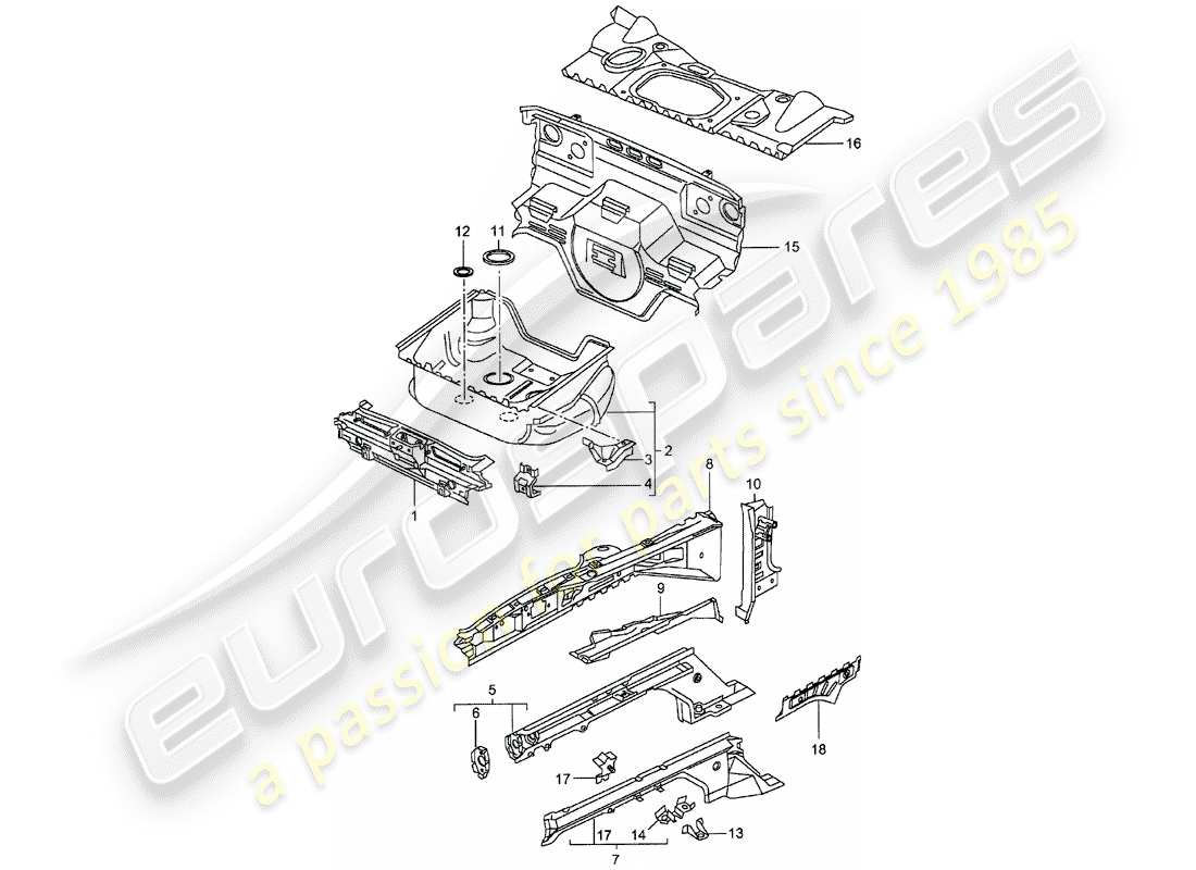 porsche boxster 986 (1997) front end - single parts part diagram