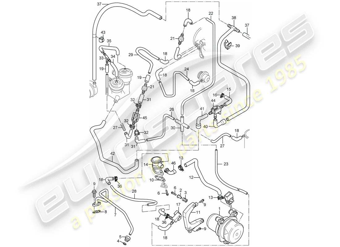 porsche 996 t/gt2 (2002) air injection part diagram