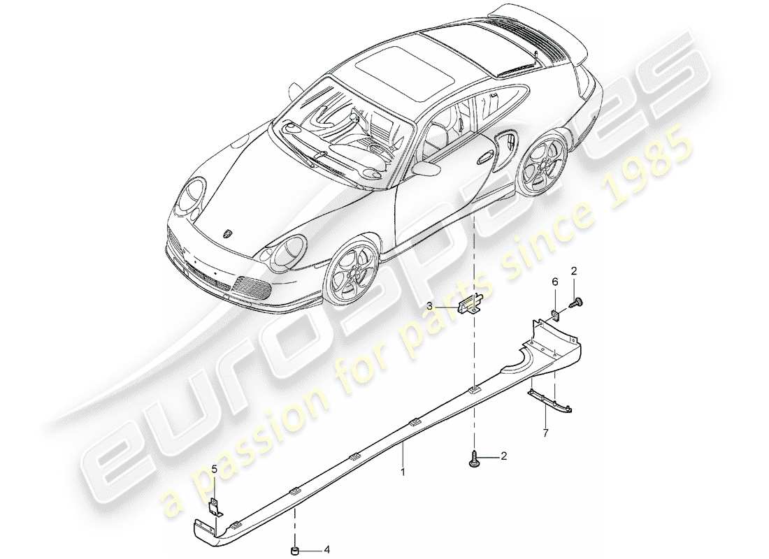 porsche 996 t/gt2 (2002) trim cover - sill - single parts part diagram