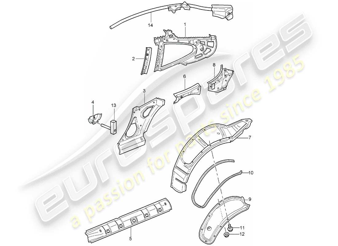 porsche 996 t/gt2 (2002) side panel part diagram