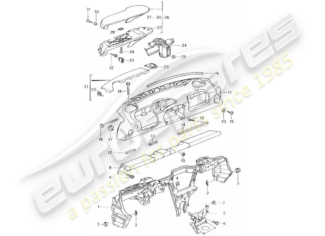 porsche boxster 986 (2003) dash panel trim - with: - retaining frame part diagram