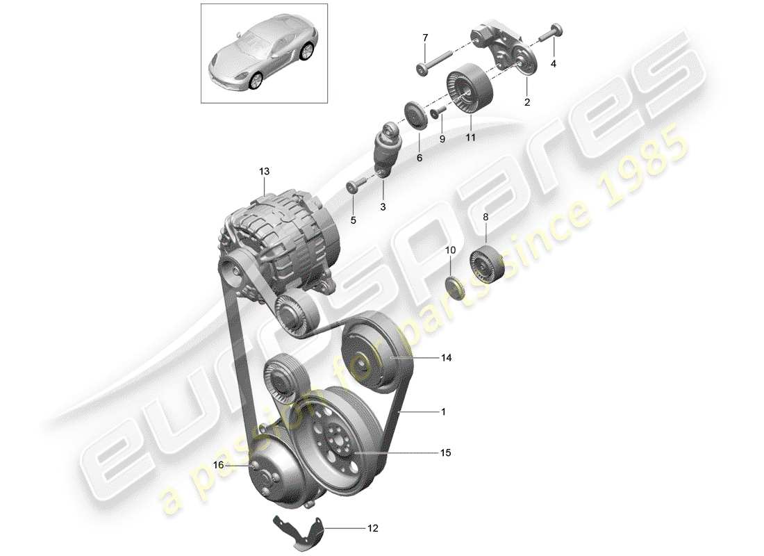 porsche 718 cayman (2019) belt tensioning damper part diagram