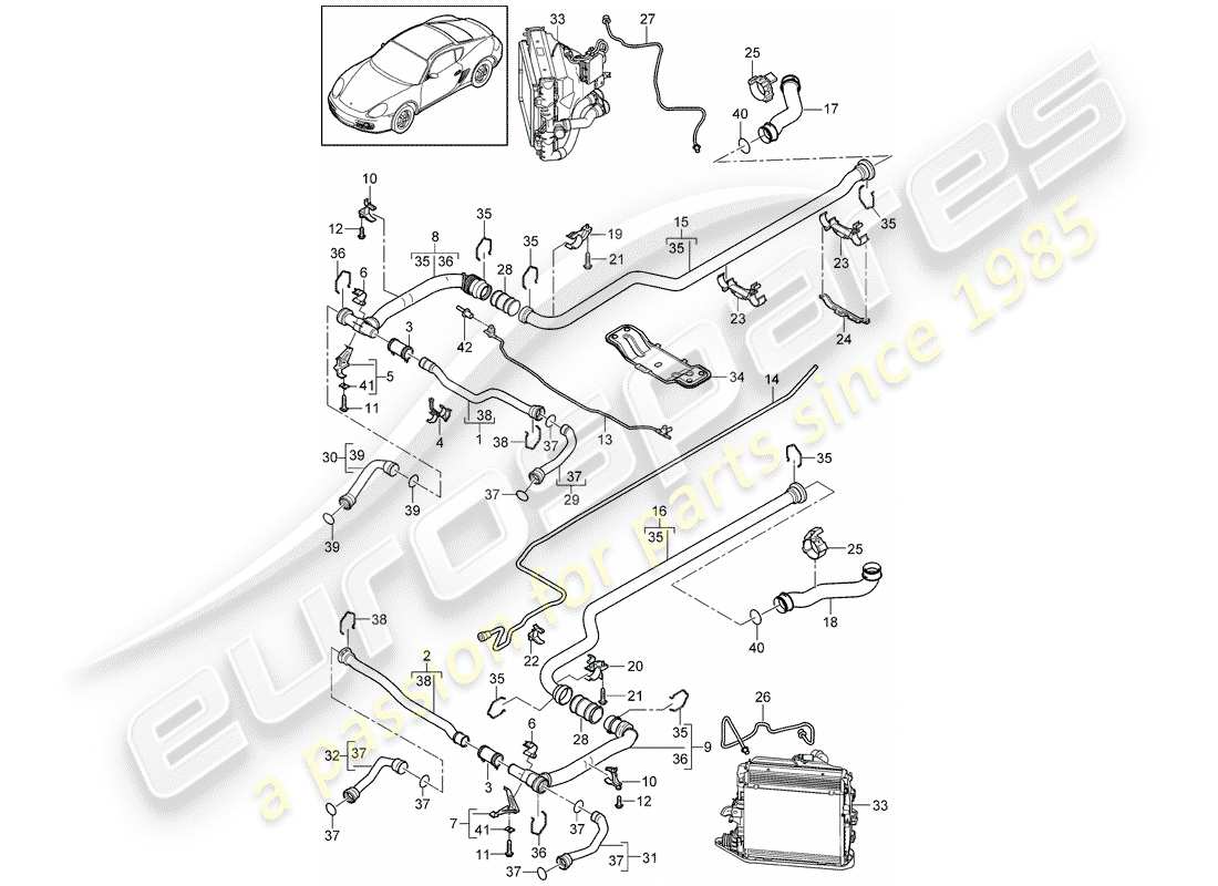 porsche cayman 987 (2012) water cooling 2 part diagram