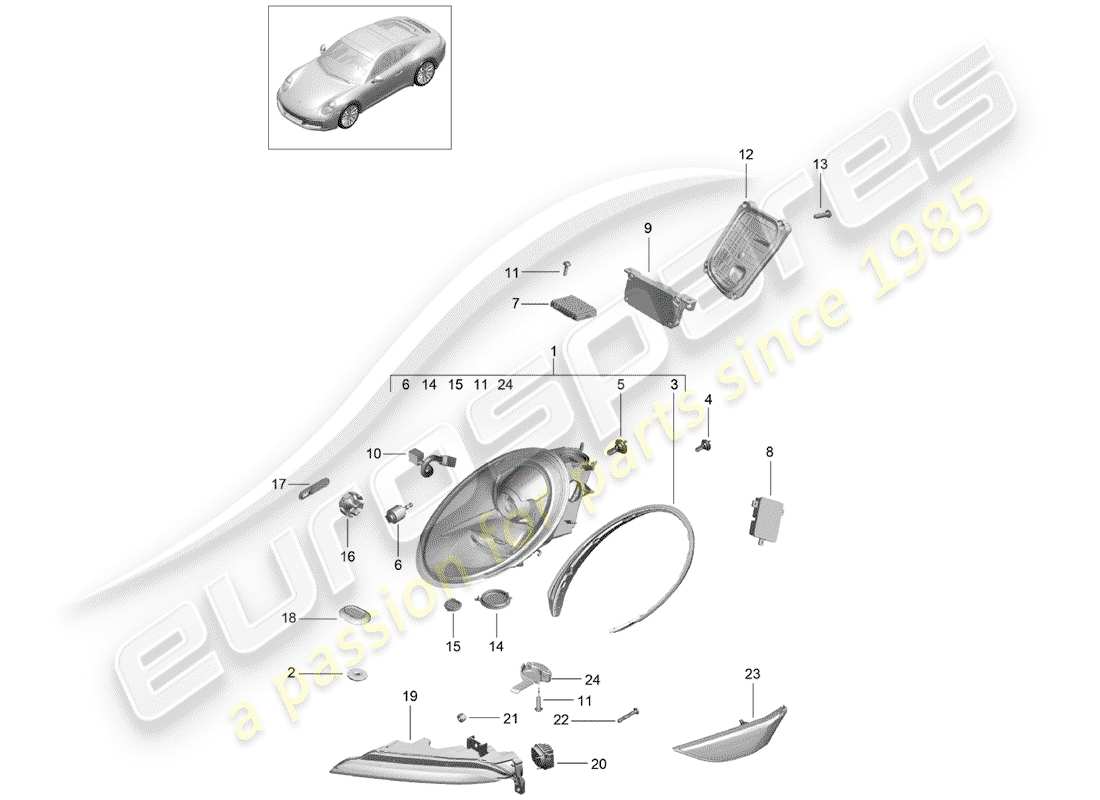 porsche 991 gen. 2 (2018) headlamp part diagram