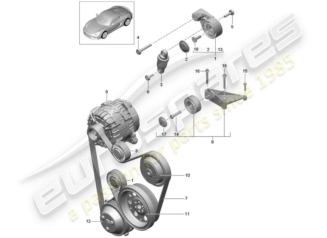 porsche boxster spyder (2016) belt tensioner part diagram