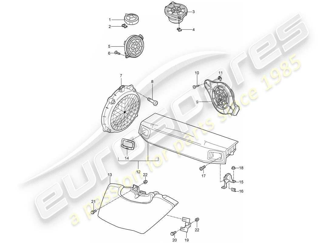 porsche 911 t/gt2rs (2011) loudspeaker part diagram