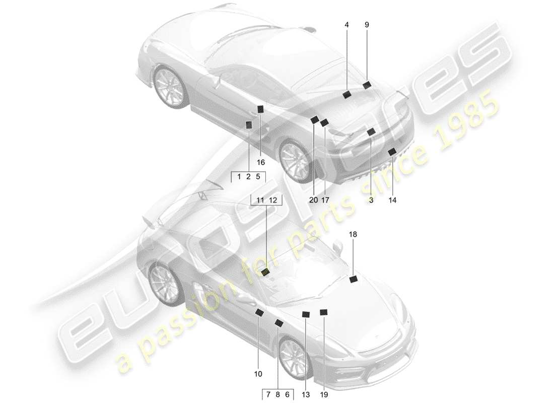 porsche cayman gt4 (2016) signs/notices part diagram