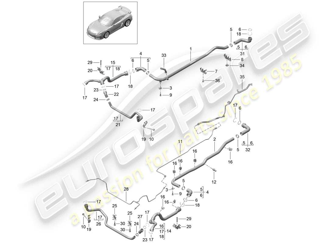 porsche cayman gt4 (2016) water cooling 1 part diagram