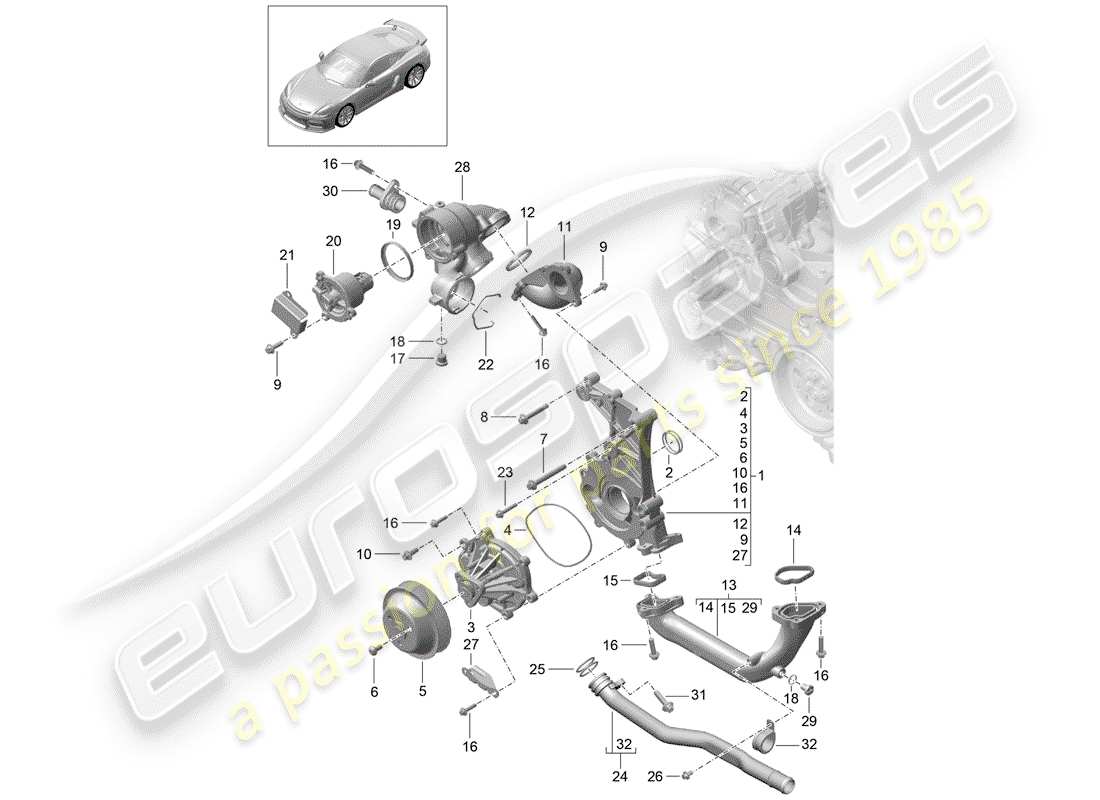 porsche cayman gt4 (2016) water pump part diagram