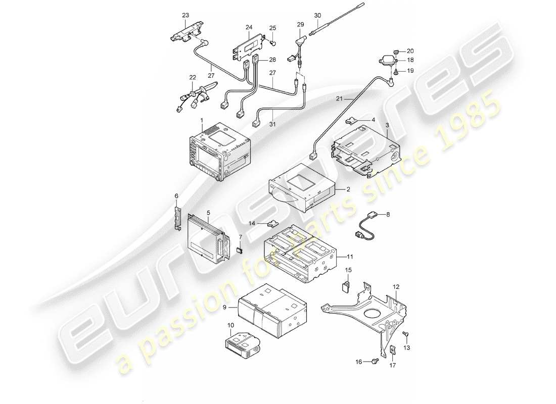 porsche boxster 987 (2005) radio unit part diagram