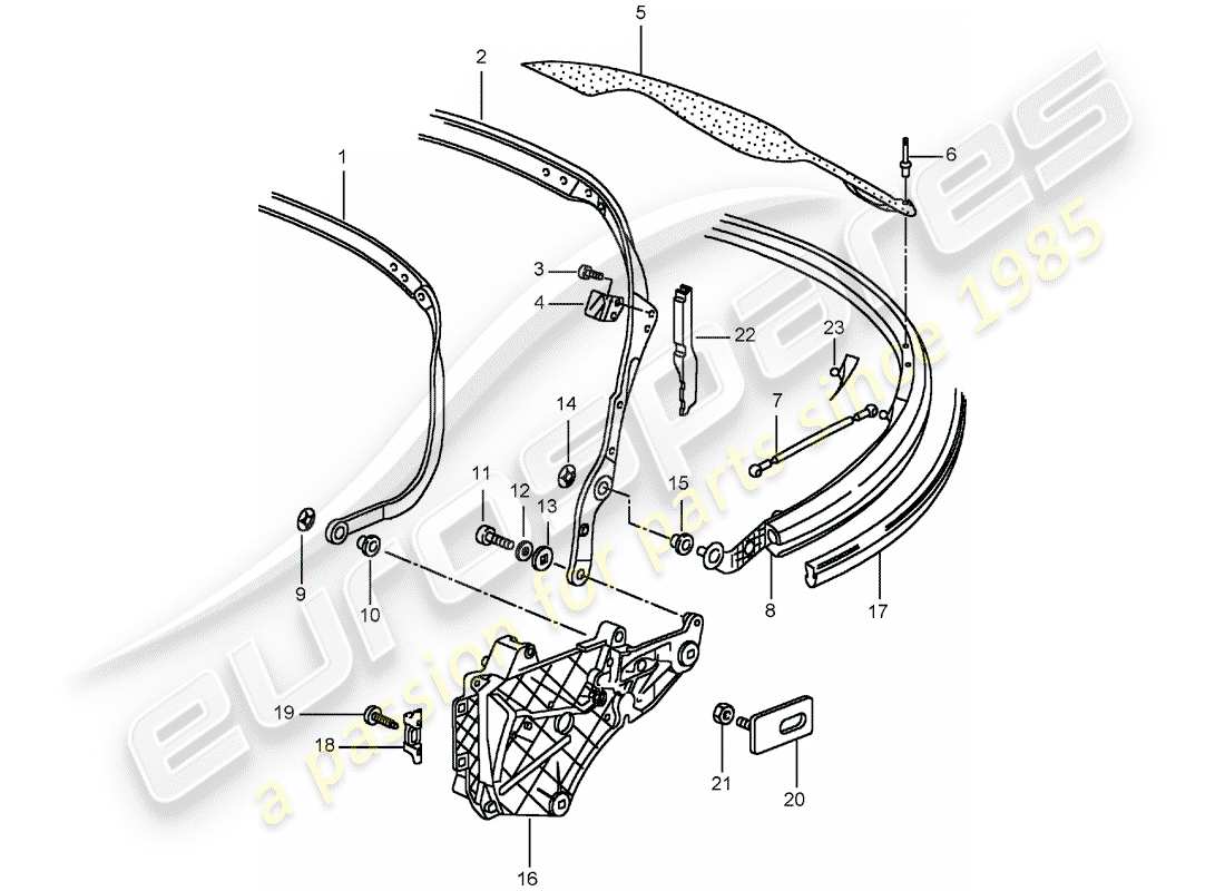 porsche 996 t/gt2 (2001) top frame - single parts part diagram