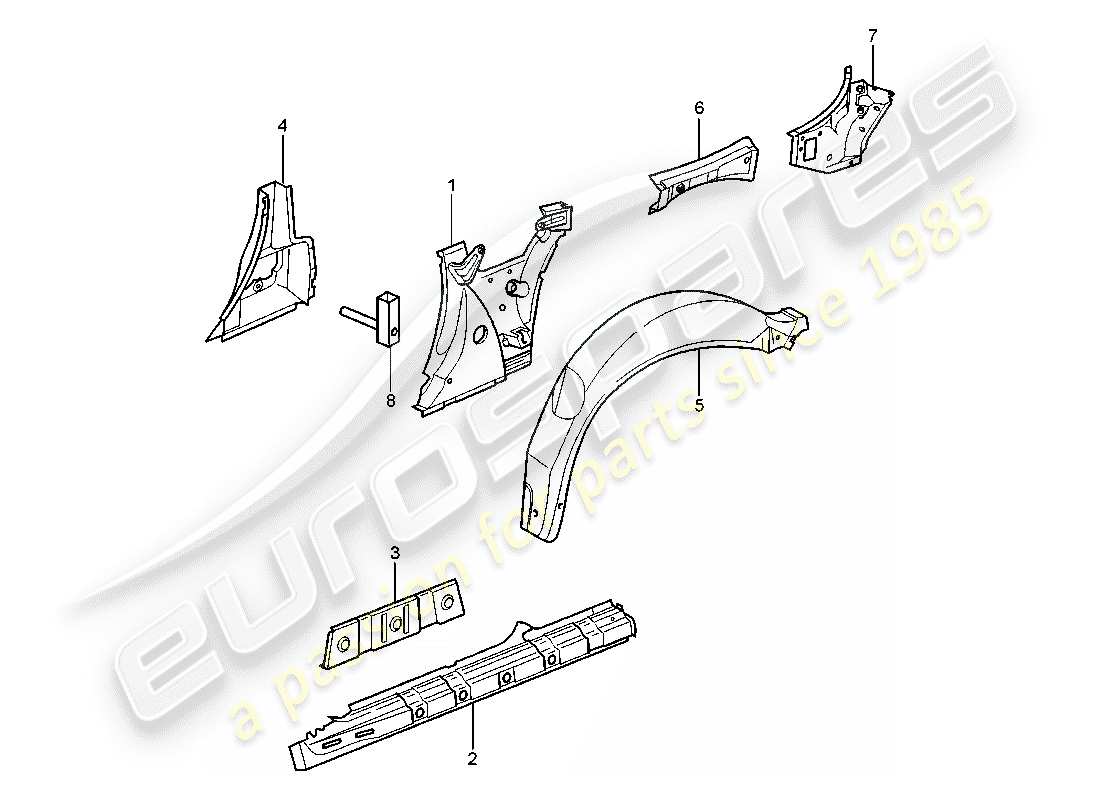 porsche 996 t/gt2 (2002) side panel part diagram