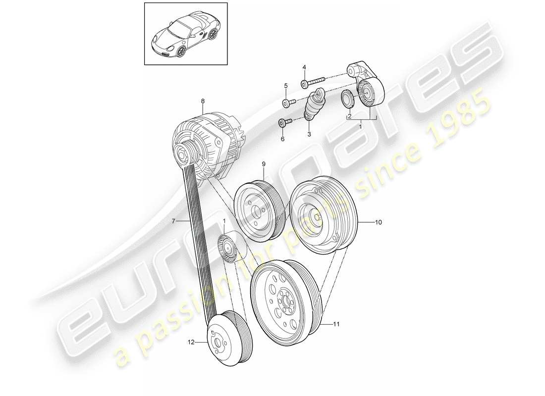 porsche boxster 987 (2012) belt tensioner part diagram