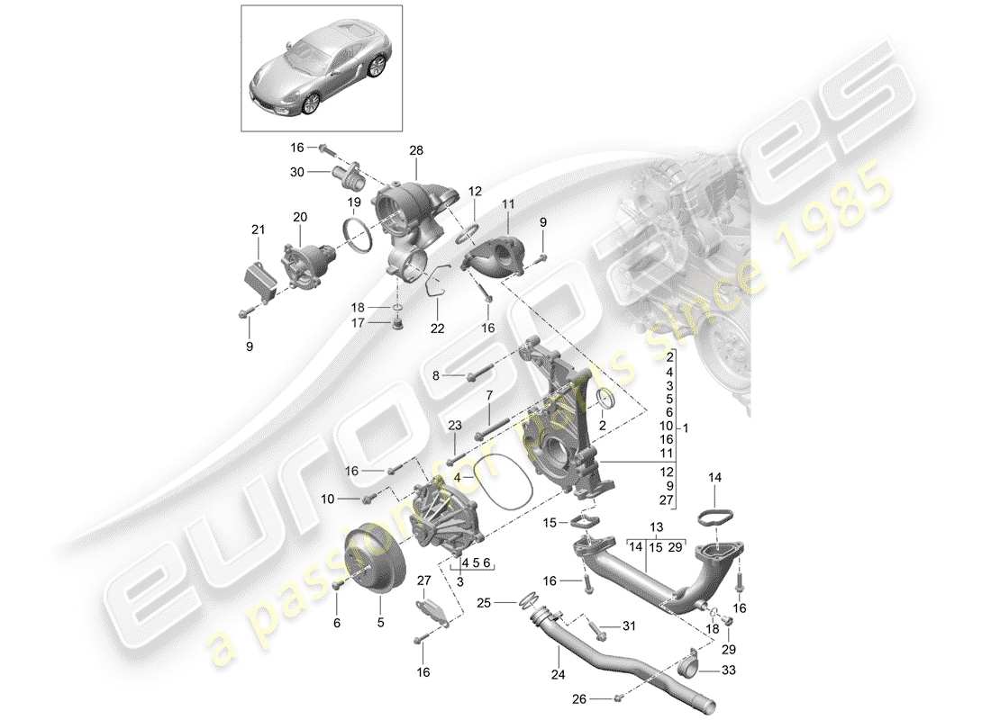 porsche cayman 981 (2014) water pump part diagram