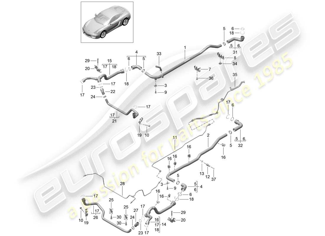 porsche cayman 981 (2014) water cooling 1 part diagram