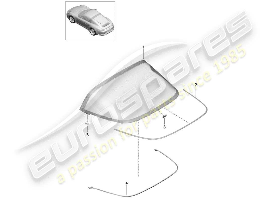 porsche 991 gen. 2 (2017) rear window glass part diagram