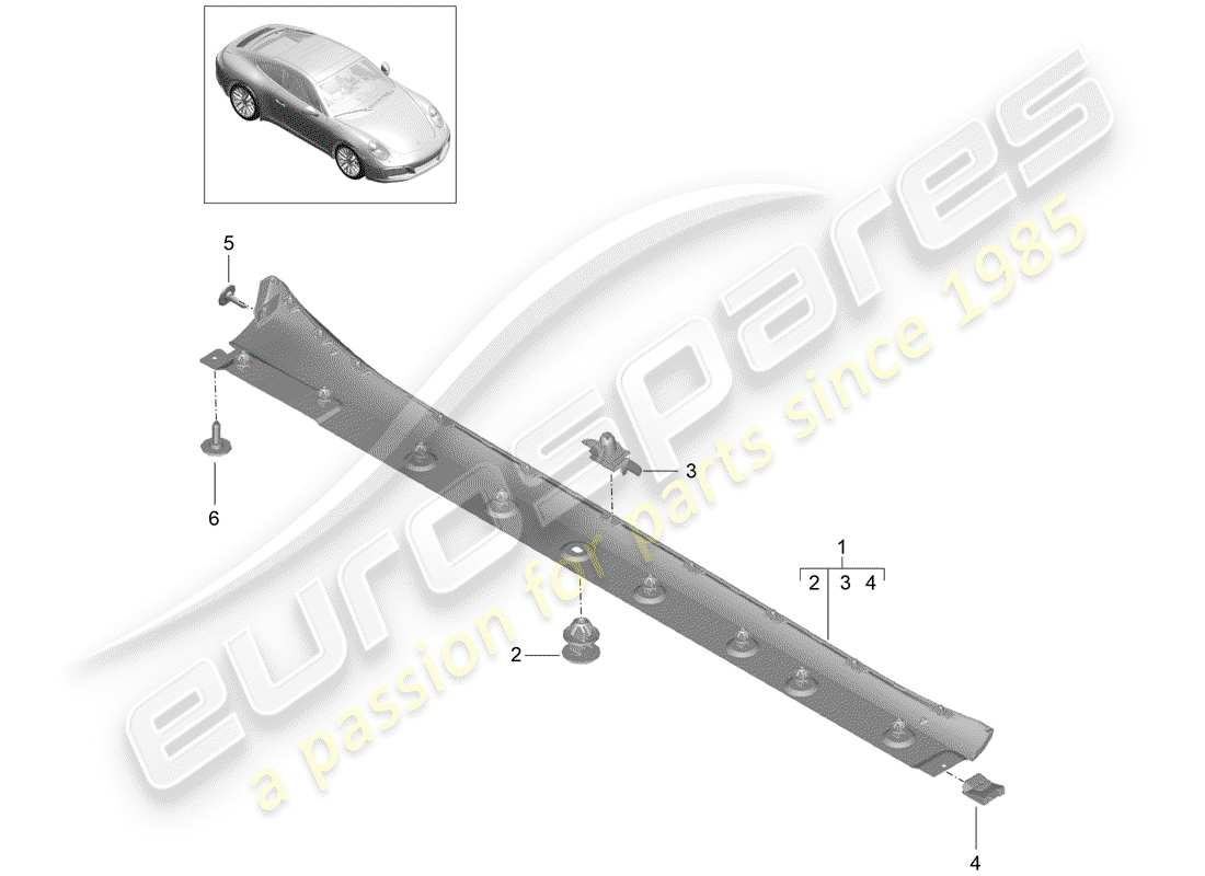 porsche 991 gen. 2 (2017) side member trim part diagram