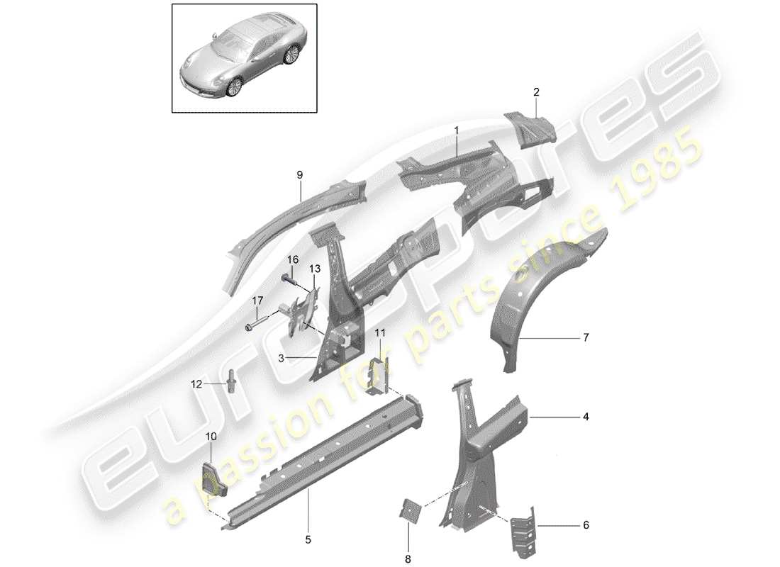 porsche 991 gen. 2 (2017) side panel part diagram