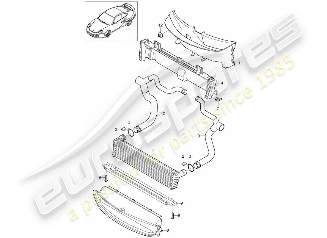 porsche 911 t/gt2rs (2011) radiator part diagram